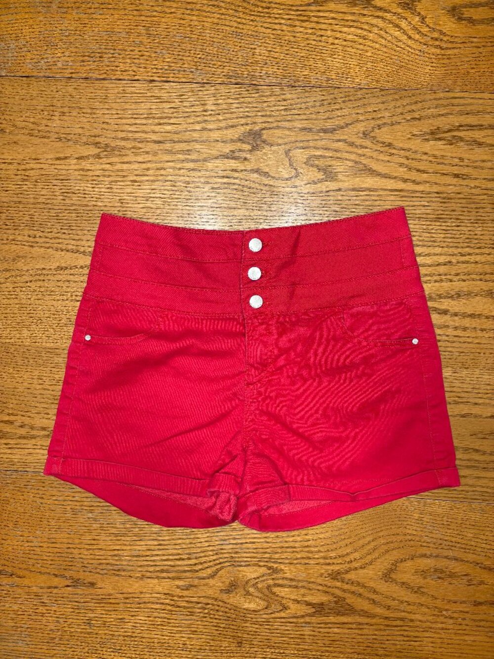 Red High-Waisted Mini Shorts
